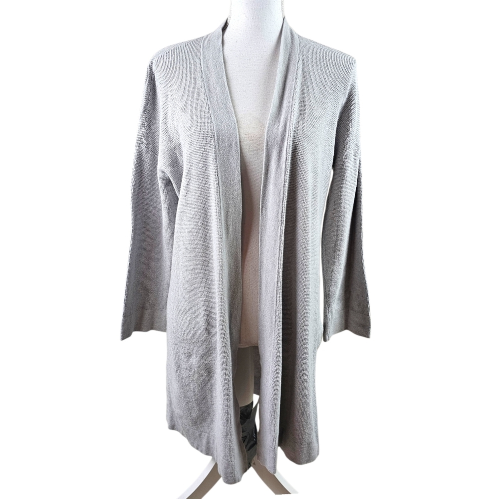 Eileen Fisher Organic Cotton And Silk Open Front Midi Cardigan In S/P - Picture 2 of 7